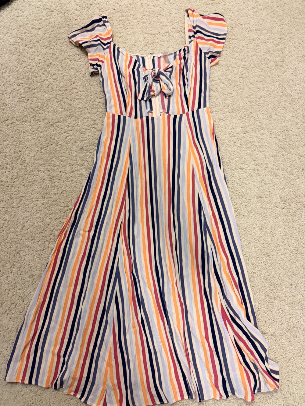 Leith Striped A-Line Skirt in Navy, Orange, Pink & Cream